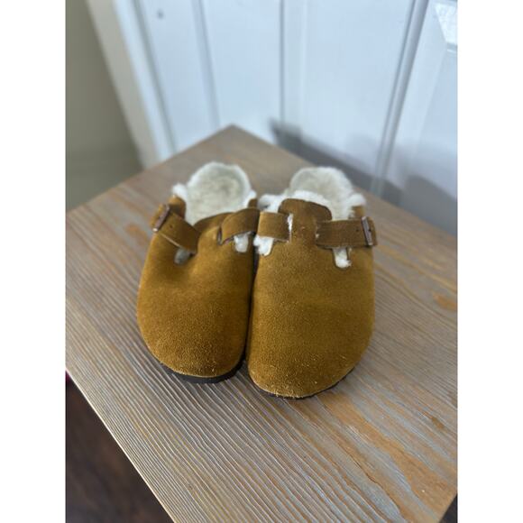 Birkenstock Clogs Size 37 Boston Slip On Suede Shearling Comfort Shoes - Picture 3 of 10